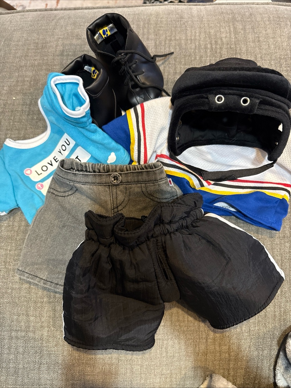 Build-A-Bear Outfit Set with Blue Top, Black Shorts & Black Shoes